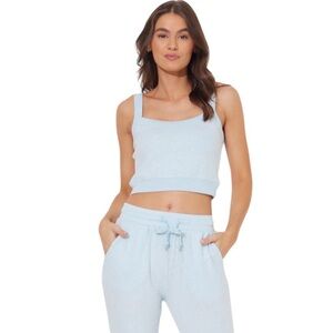 Heather Sky Blue Binding Tank: Hacci sweater knit fabric Cropped Square neck